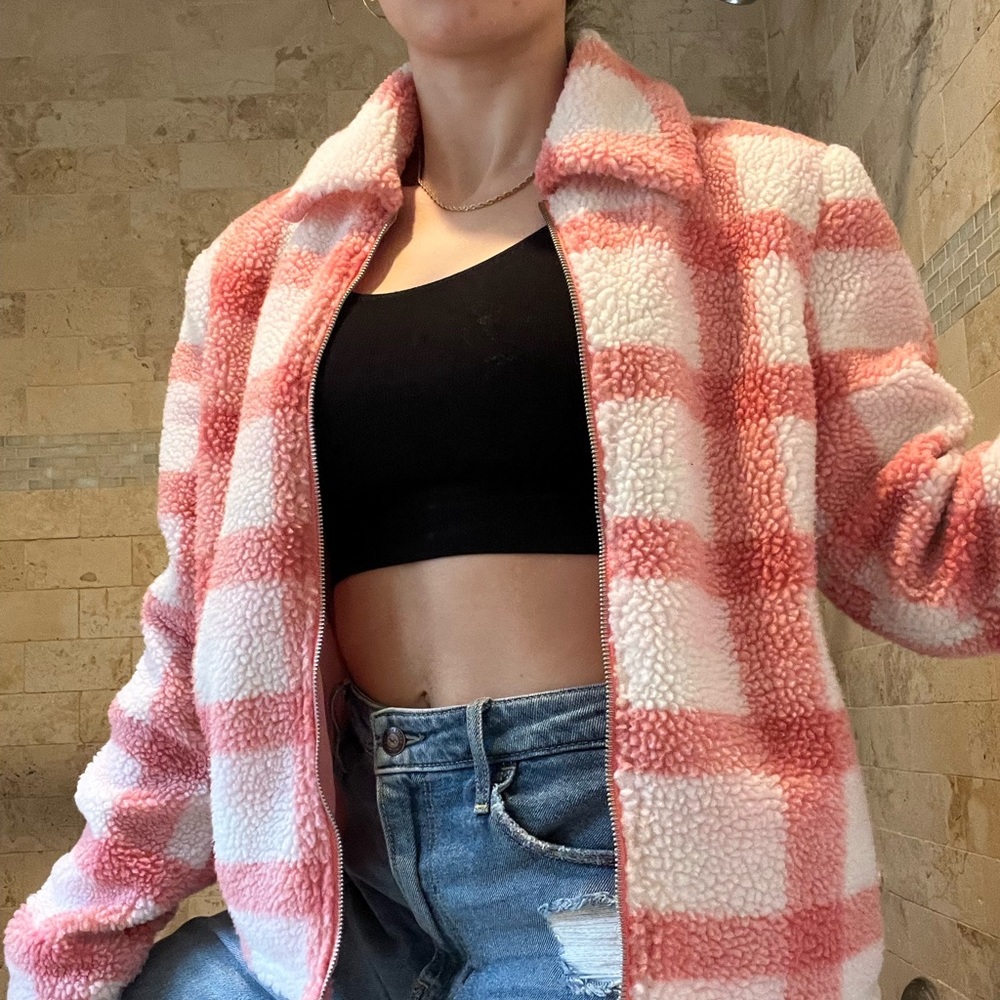Pink and white teddy coat